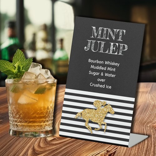 Gold Race Horse Mint Julep Pedestal Sign