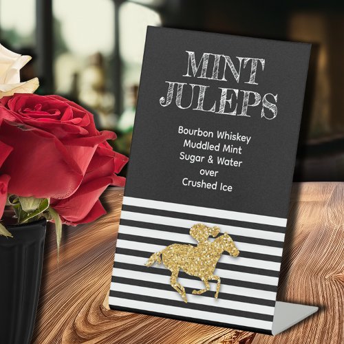 Gold Race Horse Mint Julep Pedestal Sign