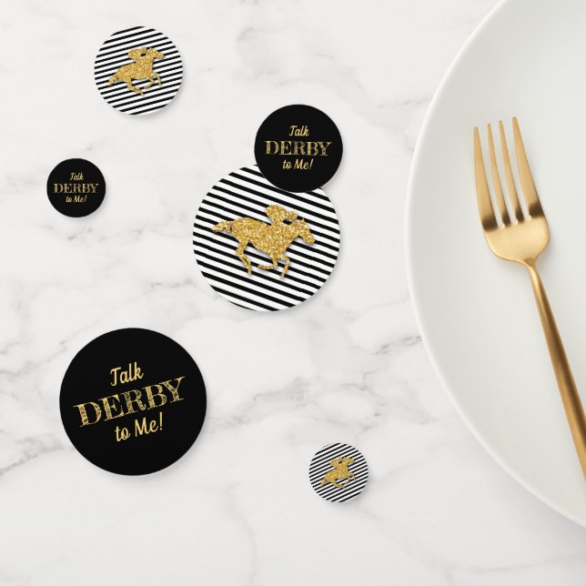 Gold Race Horse on Black and White Stripes Confetti (Group)