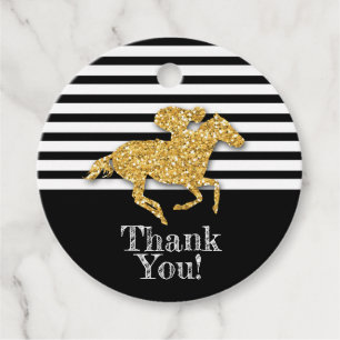 Gold Race Horse on Black Stripes Favor Tags