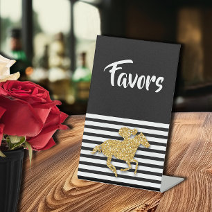 Gold Racehorse Bridal Shower Favors Pedestal Sign