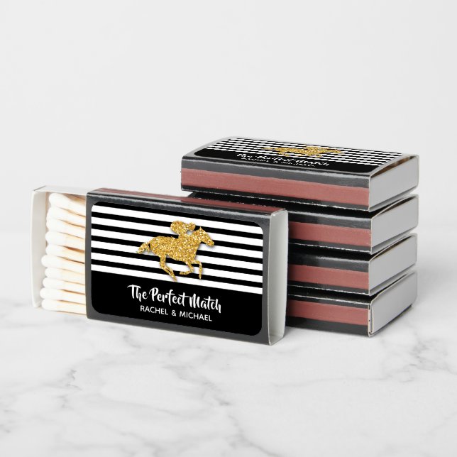 Gold Racehorse Derby Bridal Shower Matchboxes (Stacked)