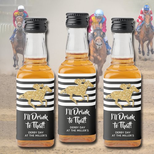 Gold Racehorse Derby Day Mini Liquor Bottle Label