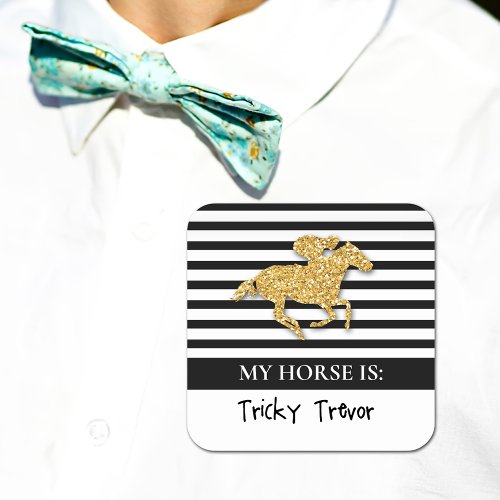 Gold Racehorse Derby Day Square Sticker