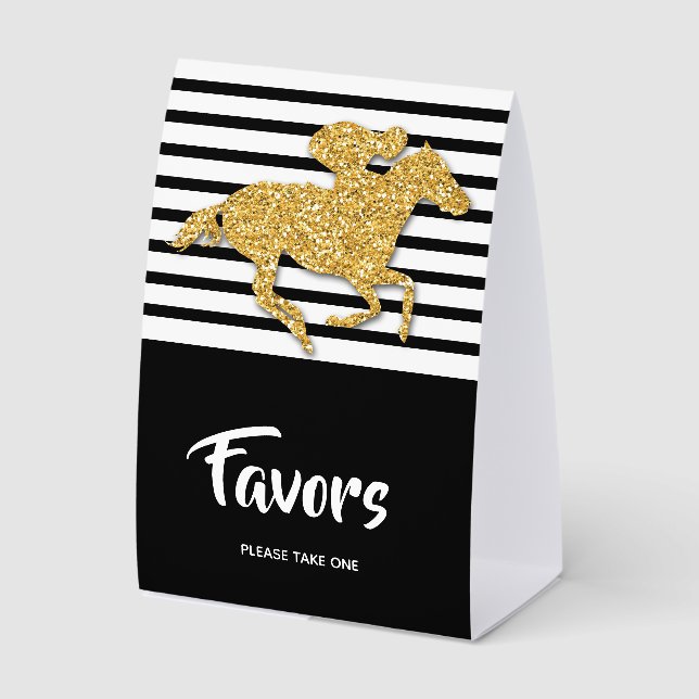 Gold Racehorse Derby Favors Paper Table Tent (Front)