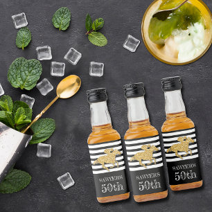 Gold Racehorse on Black Stripes Birthday Liquor Bottle Label