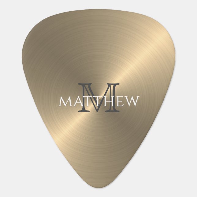 Gold Radial Metallic Monogram Name Guitar Pick (Front)