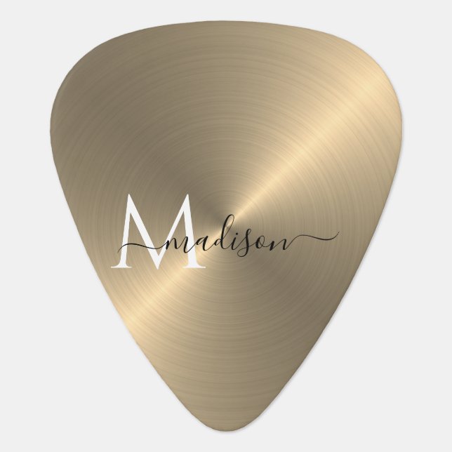 Gold Radial Metallic Script Name Guitar Pick (Front)