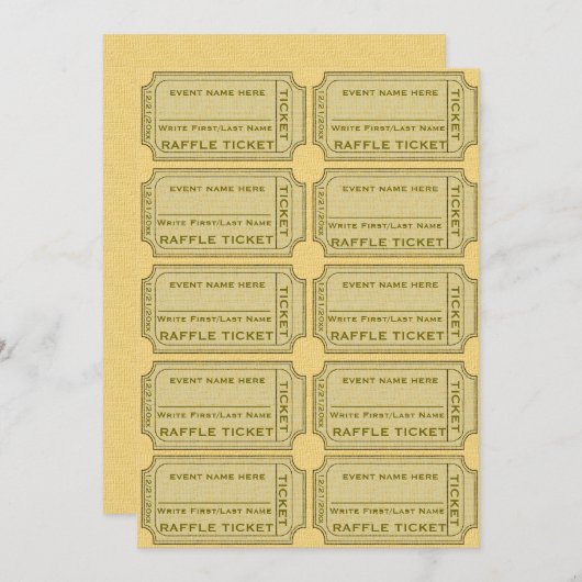 Gold Raffle Tickets for Invitations (Front/Back)