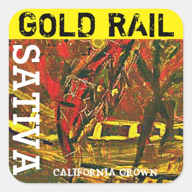 GOLD RAIL SATIVA SQUARE STICKER (Front)