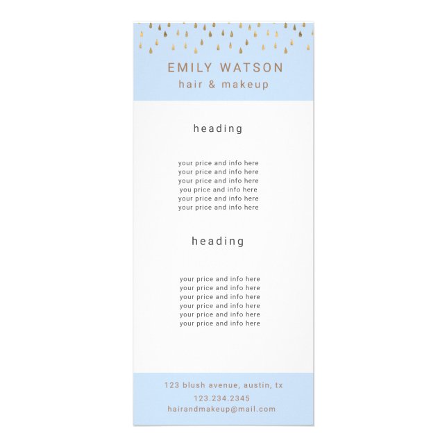 Gold Rain Drops Faux Foil Trendy Price Rack Card (Front)