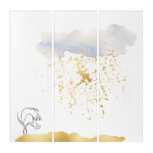 Gold rain faux foil floral Triptych