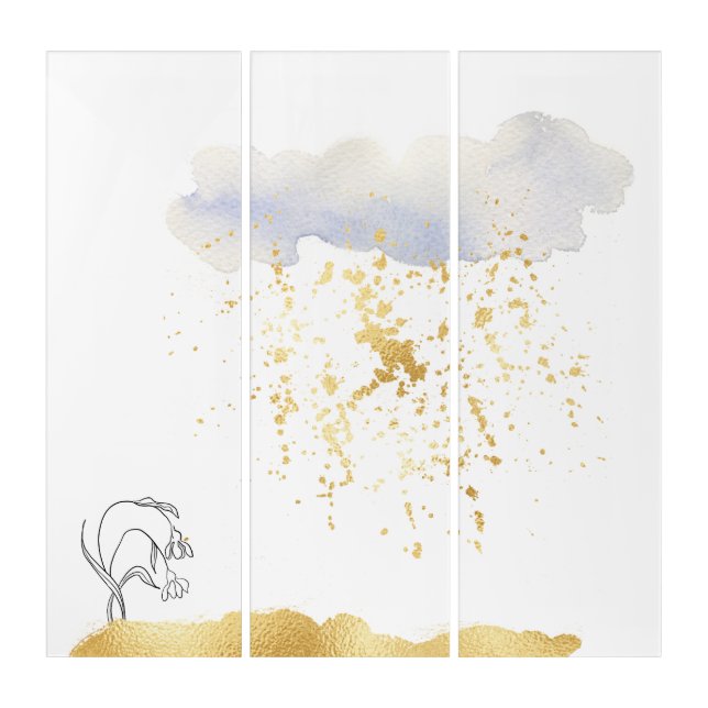 Gold rain faux foil floral Triptych (Front)
