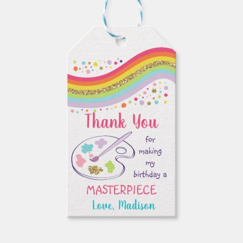 Gold Rainbow Art Party Birthday Thank You Gift Tags