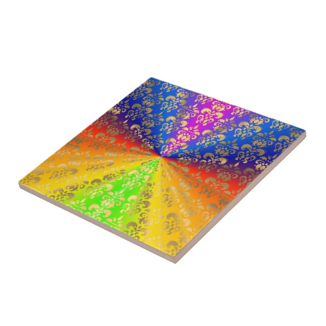 Gold rainbow damask ceramic tile (Side)