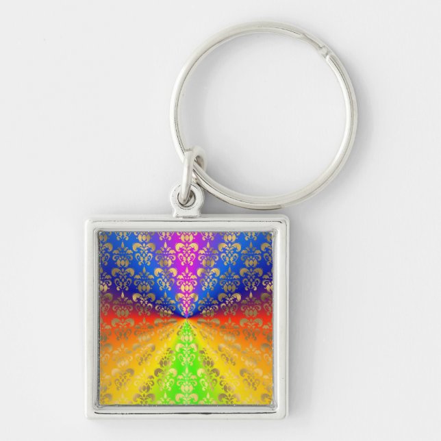 Gold rainbow damask keychain (Front)