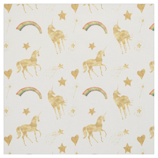 Gold Rainbow Dream Unicorn Fabric (Swatch)