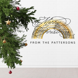 Gold Rainbow Elegant Family Name Merry Christmas Wall Decal