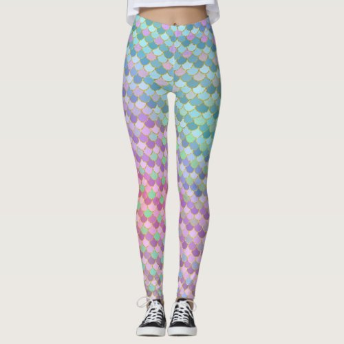 Gold Rainbow Ombre Mermaid Scales Leggings