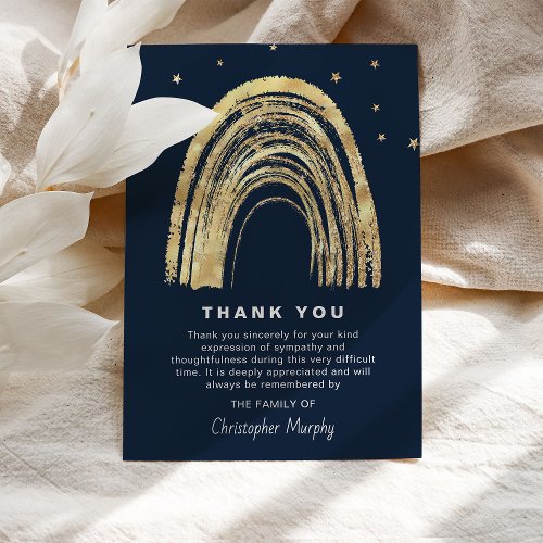 Gold Rainbow  Stars Sympathy Funeral Thank You Card