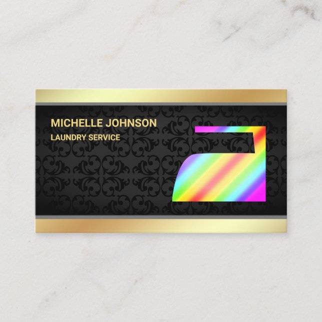 Gold Rainbow Steam Iron Laundry Ironing Service Business Card (Front)