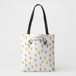 Gold Raindrop Rainy Day Pattern Tote Bag