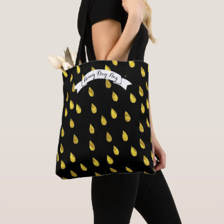 Gold Raindrop Rainy Day Pattern Tote Bag