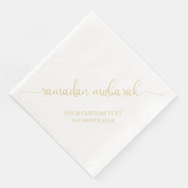 Gold Ramadan Mubarak Calligraphy Custom Paper Dinner Napkins (Corner)