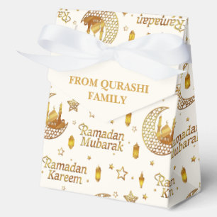 Gold Ramadan Mubarak Pattern with Custom Name Favor Boxes
