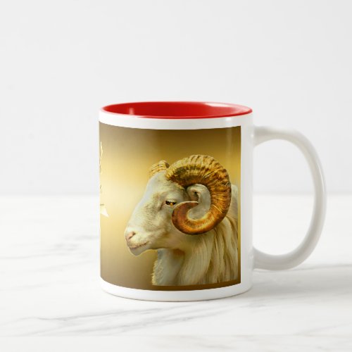 Gold Rams Head  Chinese Symbol Year of the Ram Two_Tone Coffee Mug