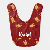 Gold rats silhouette on red baby bib