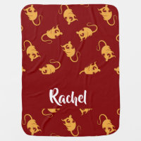 Gold rats silhouette on red baby blanket