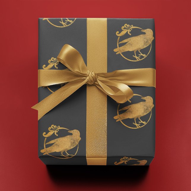 Gold Raven/Crow on Gray |  Wrapping Paper (Creator Uploaded)