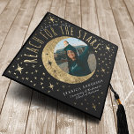 Gold Reach for the Stars Moon Tarot Photo Graduation Cap Topper<br><div class="desc">A classy modern Graduation Hat Topper features a witchy vibe with the text "Reach for the Stars " with a photo of your graduate in a crescent moon. Not real gold foil.</div>