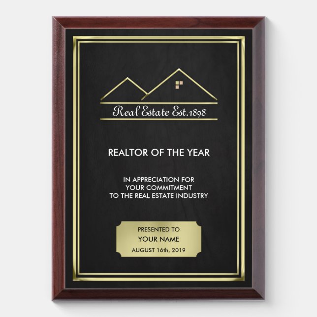 Gold Real Estate Award Plaque (Vertical)