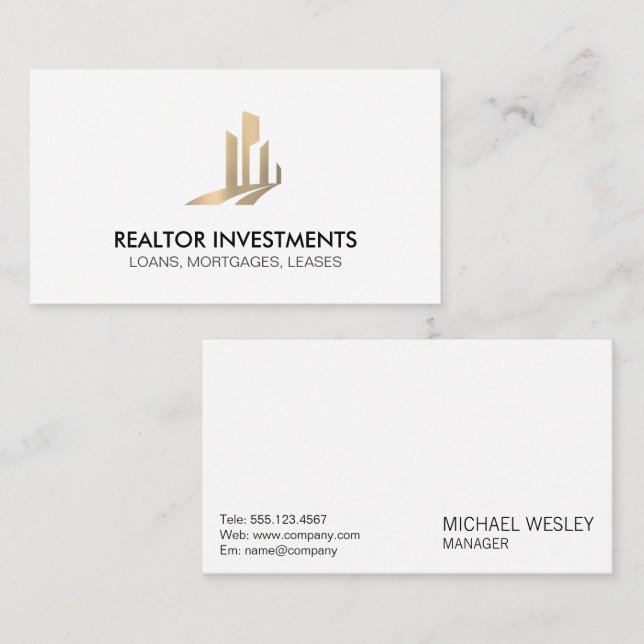 Gold Real Estate Buildings Business Card (Front/Back)