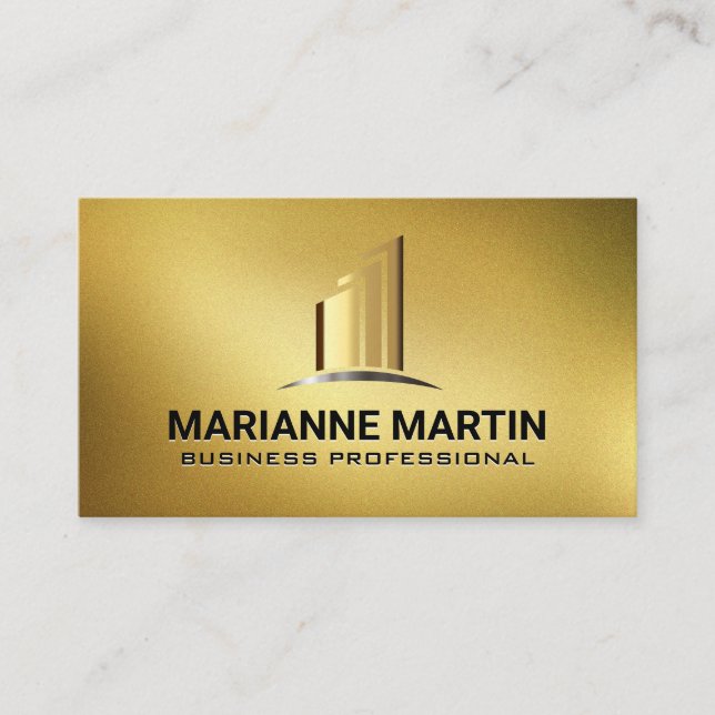 Gold Real Estate Buildings | Gold Texture Business Card (Front)