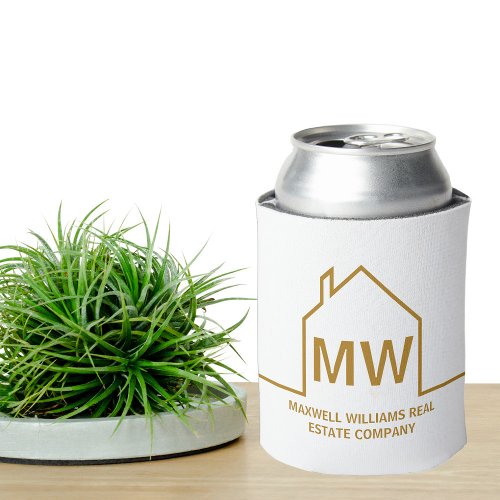 Gold Real Estate Company House Monogram Realtor Can Cooler