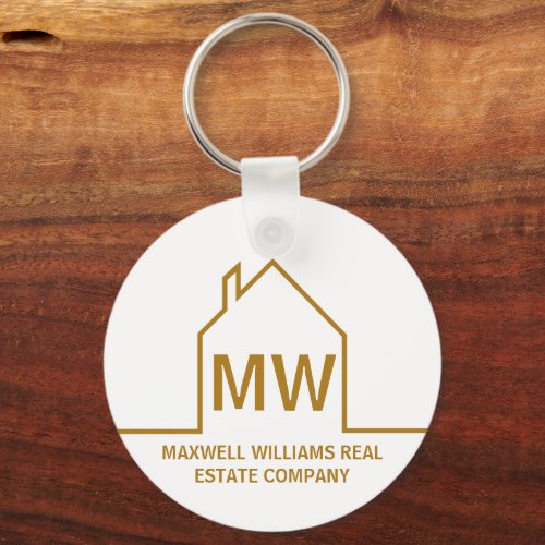 Gold Real Estate Company House Monogram Realtor Keychain