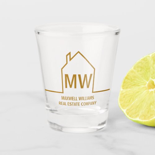 Gold Real Estate Company House Monogram Realtor Shot Glass