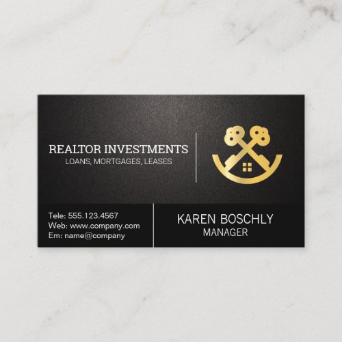 Gold Real Estate House and Keys Business Card