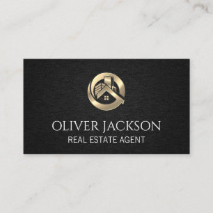 Gold Real Estate Logo Black Texture Business Card