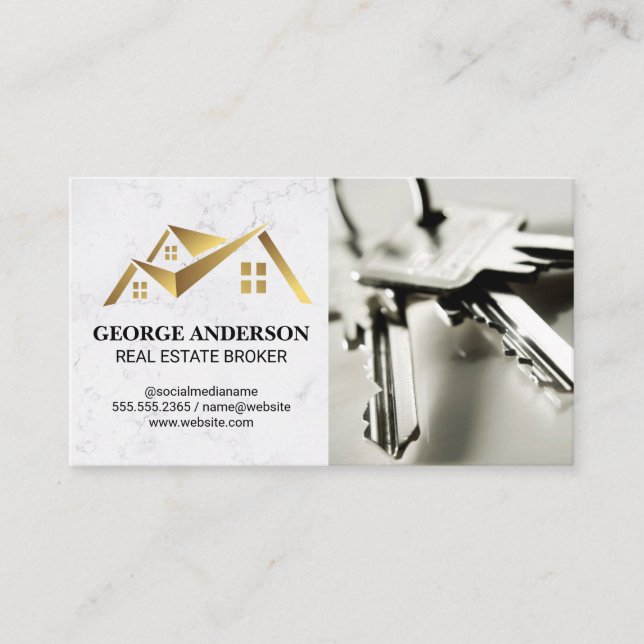 Gold Real Estate Logo | Keys Business Card (Front)