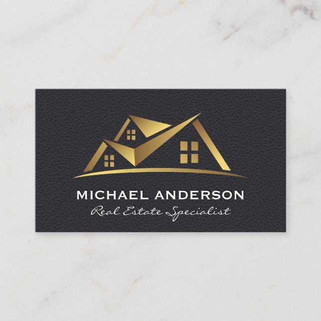 Gold Real Estate Logo | Leather Business Card (Front)