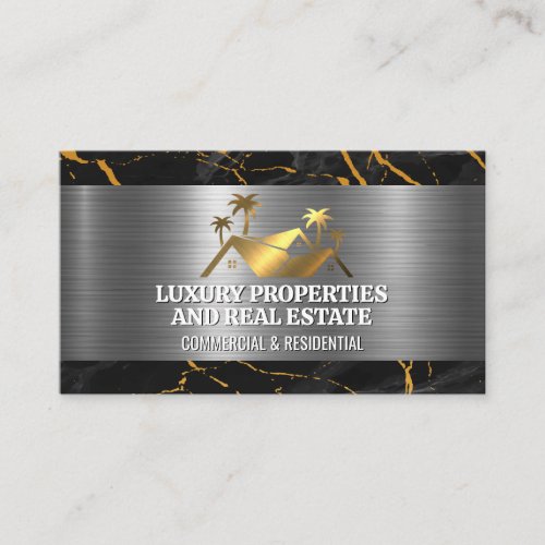 Gold Real Estate Logo  Marble Metal Business Card