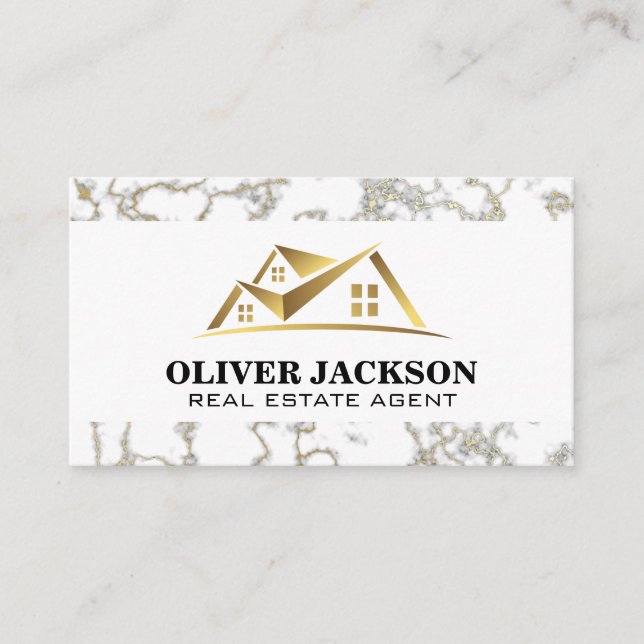 Gold Real Estate Logo | Marble Trim Business Card (Front)