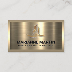 Gold Real Estate Logo Metallic Business Card