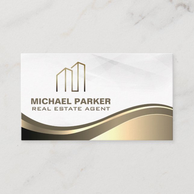 Gold Real Estate Logo | Modern Executive Business Card (Front)