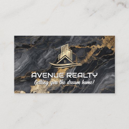 Gold Real Estate Property Logo  Lux Marble Business Card