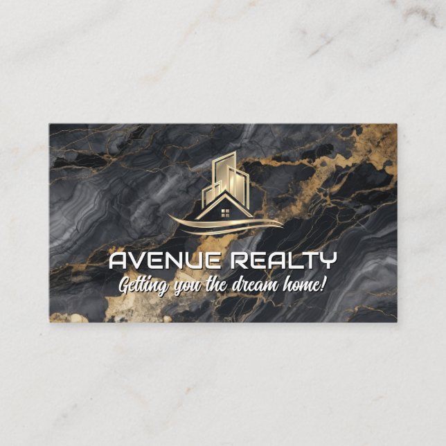Gold Real Estate Property Logo | Lux Marble Business Card (Front)